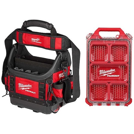 Tote + Compact Organizer, Black, Red, Ballistic Nylon, 35 Pockets MPN:48-22-8311, 48-22-8436
