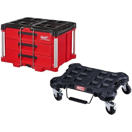 PACKOUT™ PACKOUT 3-DRAWER + DOLLY, Polymer, Black, Red MPN:48-22-8443, 48-22-8410