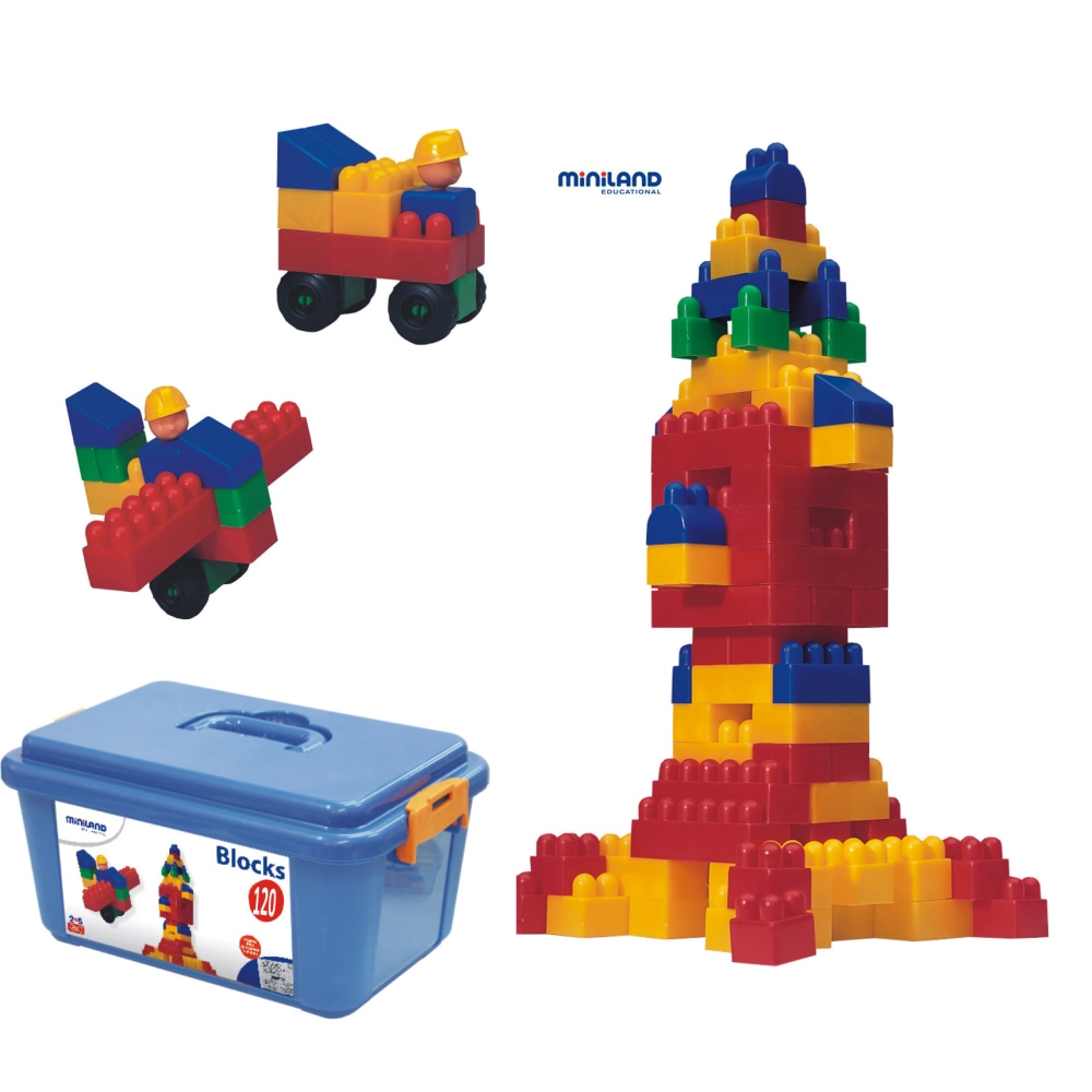 Miniland Educational Interlocking Blocks, Assorted Colors, Pre-K To 1st Grade, Set Of 120 Blocks MPN:MLE32310