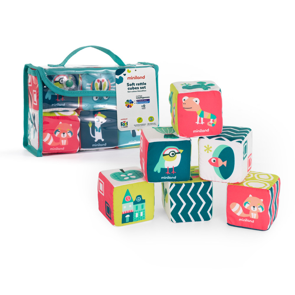 Miniland Feel To Learn Soft Rattle Cubes Set MPN:MLE97320