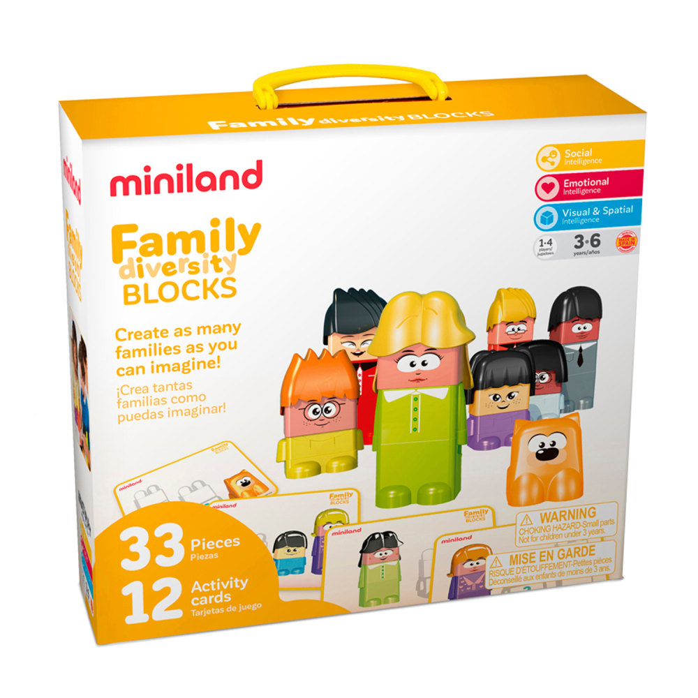 Miniland Educational Family Diversity Blocks, Multicolor, Grade K To 2, Set Of 45 Blocks MPN:MLE32365