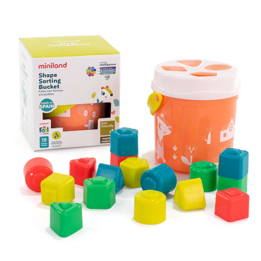 Miniland Feel to Learn: Shape Sorting Bucket, Salmon MPN:MLE97342