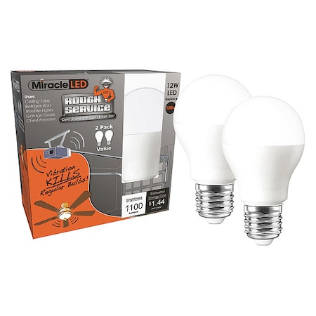 12 W, Compact LED Bulb, White, A19, 5000K Temp. Frosted Finish, Non-Dimmable, PK2 MPN:602109