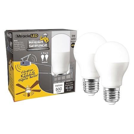 5 W, Compact LED Bulb, White, A15, 6500K Temp. Frosted, Non-Dimmable, PK2 MPN:602113