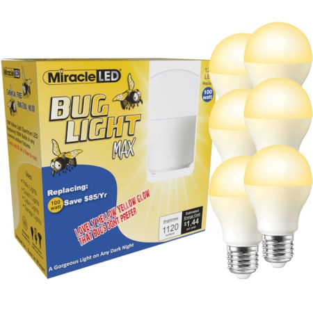 Bug Light MAX Yellow Amber Glow Replace 100w for Porch & Patio, PK6 MPN:602163