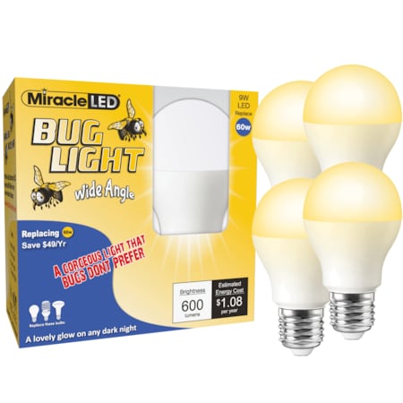 Bug Light Wide Angle Yellow Amber Glow Replace 60W for Porch & Patio, PK4 MPN:602170