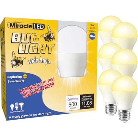 Bug Light Wide Angle Yellow Amber Glow Replace 60W for Porch & Patio, PK6 MPN:602171
