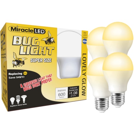 Bug Light Lovely Glow Yellow Amber LED Replace 60W for Porch & Patio, PK4 MPN:602174