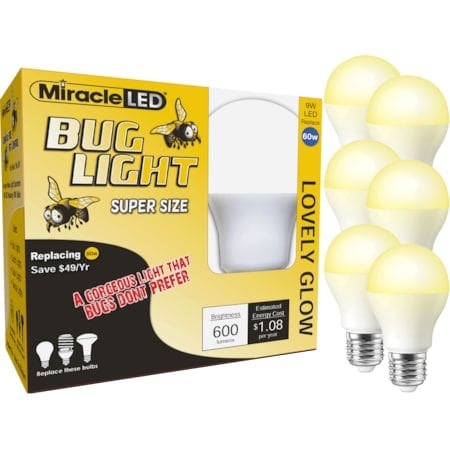 Bug Light Lovely Glow Yellow Amber LED Replace 60W for Porch & Patio, PK6 MPN:602175