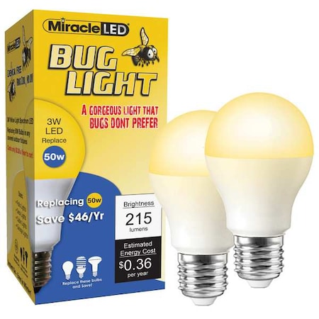 3 W, Compact LED Bulb, Amber, A15, 2000K Temp. Frosted, Non-Dimmable, PK2 MPN:602177