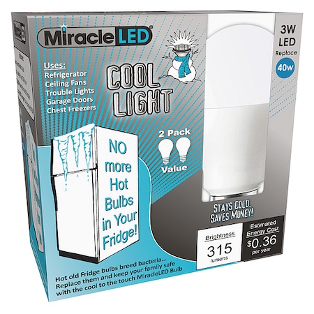 3 W, Compact LED Bulb, White, A15, 6500K Temp. Frosted, Non-Dimmable, PK2 MPN:602183