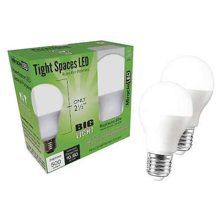 5 W, Compact LED Bulb, White, A15, 6500K Temp. Frosted, Non-Dimmable, PK2 MPN:602186