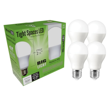 Tight Spaces LED Bulb for Small Areas, Cool White Replace 60W, PK4 MPN:602187