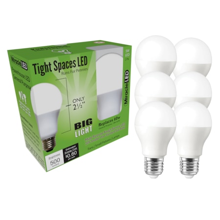 Tight Spaces LED Bulb for Small Areas, Cool White Replace 60W, PK6 MPN:602188