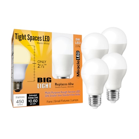 Tight Spaces LED Bulb for Small Areas, Warm White Replace 60W, PK4 MPN:602190