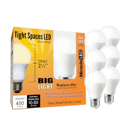 Tight Spaces LED Bulb for Small Areas, Warm White Replace 60W, PK6 MPN:602191