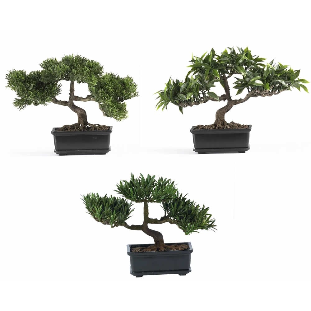 Nearly Natural 8 1/2in Silk Bonsai Plant With Pot, 8 1/2inH x 12inW x 5inD, Set Of 3 MPN:4121