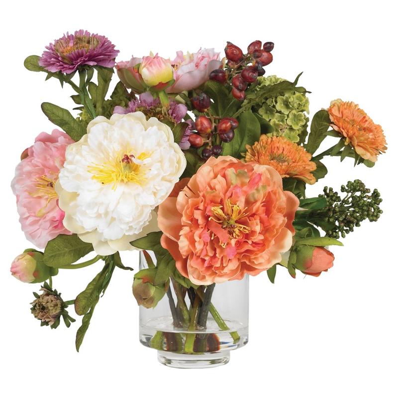 Nearly Natural 10in Silk Peony Flower With Vase MPN:4689