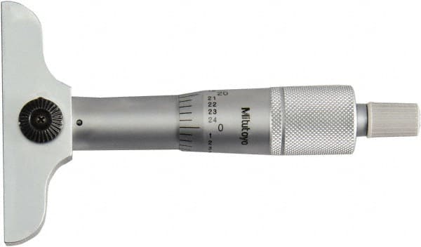 Mechanical Depth Micrometer: 1'' Range, 1 Rod, Satin Chrome Finish MPN:128-105
