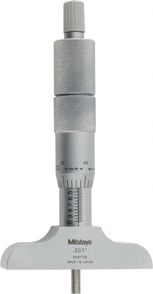 Mechanical Depth Micrometer: 4'' Range, 4 Rods, Satin Chrome Finish MPN:129-127