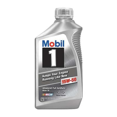 Engine Oil, 15W-50, Synthetic, Mobil 1, 1 Qt, Bottle MPN:122377
