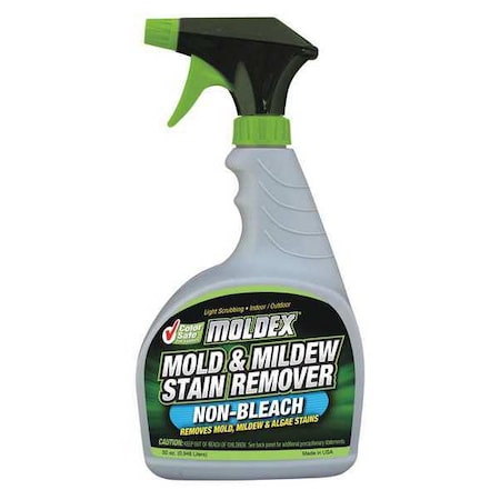 Bleach-Free Mold Mildew Stain Remover, 32 Oz Trigger Spray Bottle, Unscented, Clear MPN:5310