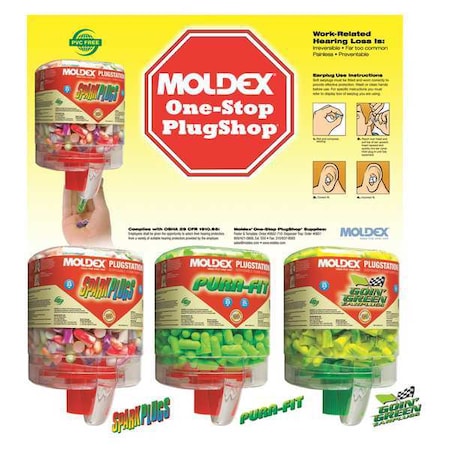 One-Stop Plugshop Ear Plugs with Dispenser, Foam, Bullet, 33 dB NRR, Uncorded, 750 Pairs Per Pkg MPN:0604