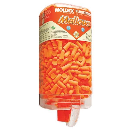 Mellows Ear Plugs with Dispenser, Foam, Bell, 30 dB NRR, Uncorded, 500 Pairs Per Pkg MPN:6847