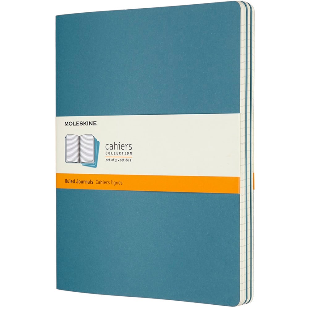 Moleskine Cahier Journals, Extra Large, 7.5in x 10in, Ruled, 120 Pages, Brisk Blue, Set Of 3 Journals (Min Order Qty 3) MPN:629605