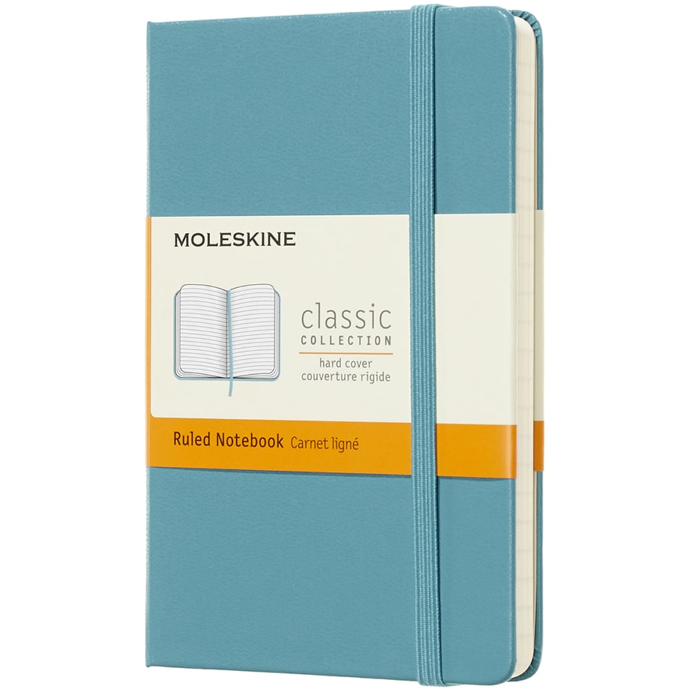 Moleskine Classic Hard Cover Notebook, 3-1/2in x 5-1/2in, Ruled, 192 Pages, Reef Blue MPN:715246