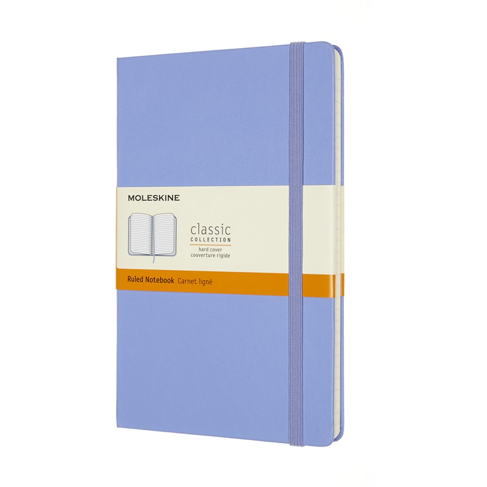 Moleskine Classic Notebook, Large, 5in x 8.25in, Ruled, 240 pages, Hard Cover, Hydrangea Blue MPN:850819
