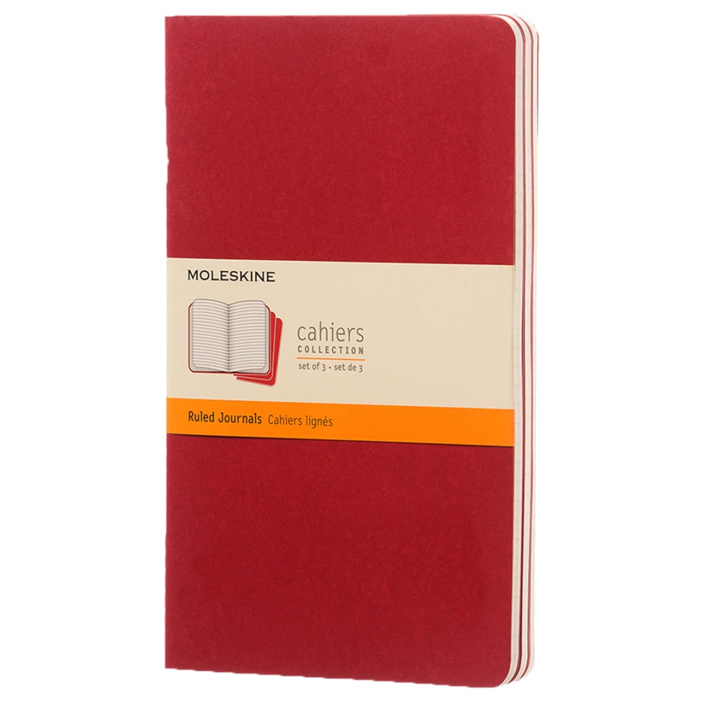 Moleskine Cahier Journals, 5in x 8-1/4in, Ruled, 80 Pages, Cranberry Red, Set Of 3 Journals MPN:931014