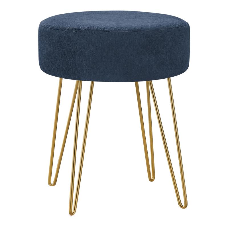 Monarch Specialties Sharon Ottoman With Hairpin Legs, Blue/Gold MPN:I 9002