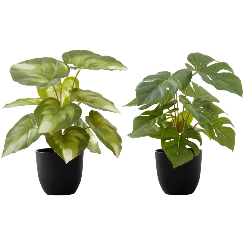 Monarch Specialties Rowan 12-1/2inH Artificial Plants With Pots, 12-1/2inH x 12inW x 12inD, Green, Set Of 2 Plants MPN:I 9584
