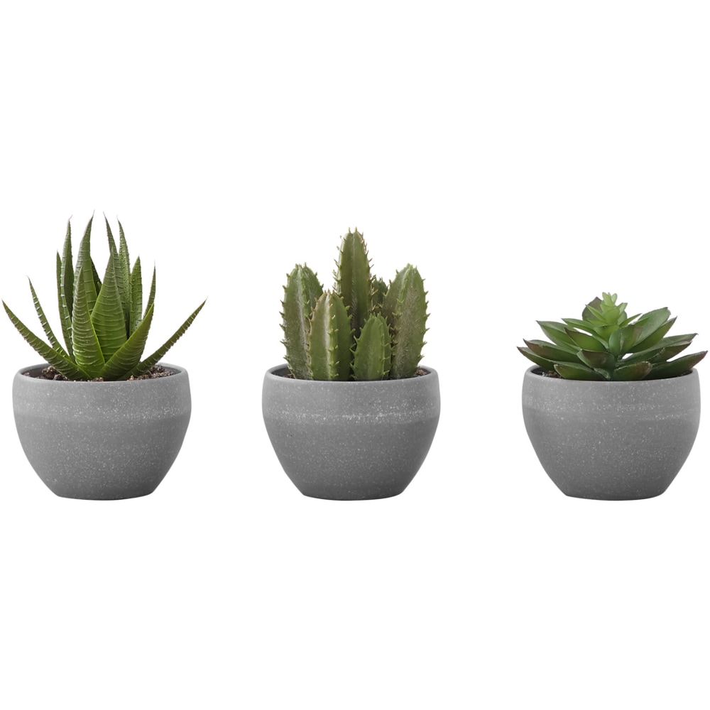 Monarch Specialties Tailor 5-3/4inH Artificial Plants With Pots, 5-3/4inH x 4inW x 4-1/2inD, Green, Set Of 3 Plants MPN:I 9587