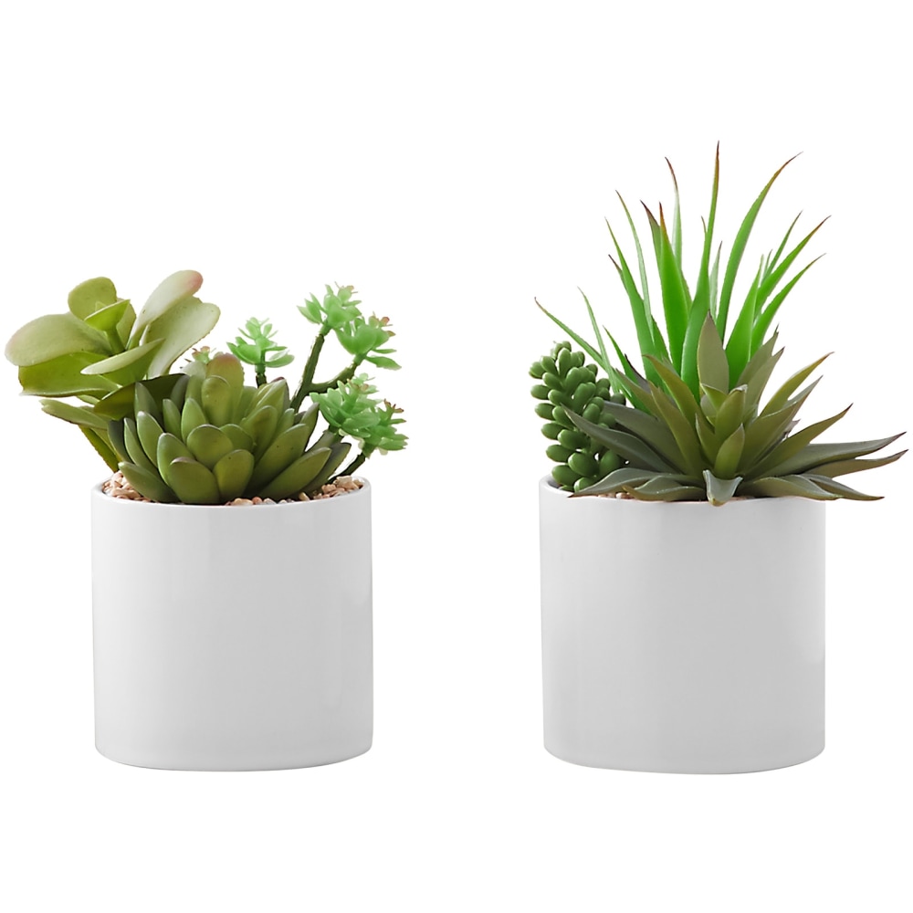 Monarch Specialties Katy 7inH Artificial Plants With Pots, 7inH x 5-1/2inW x 4-1/2inD, Green, Set Of 2 Plants MPN:I 9588