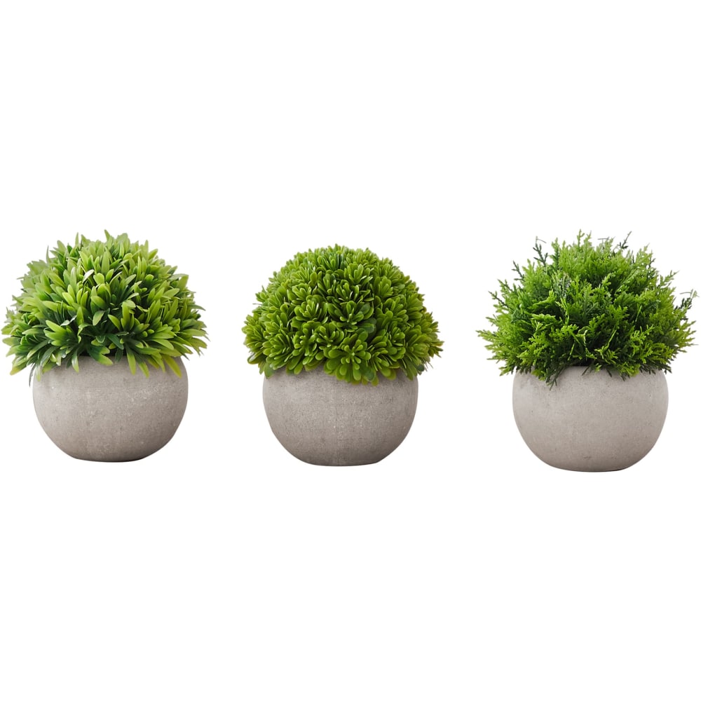 Monarch Specialties Mar 5inH Artificial Plants With Pots, 5inH x 5inW x 5inD, Green, Set Of 3 Plants MPN:I 9589