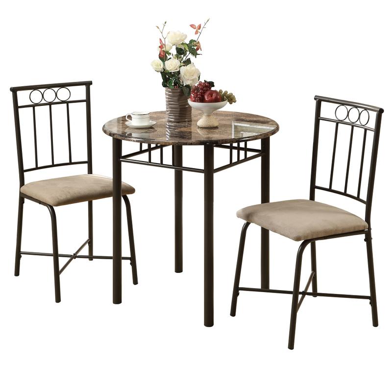 Monarch Specialties Owen Dining Table With 2 Chairs, Cappuccino/Bronze MPN:I 3045