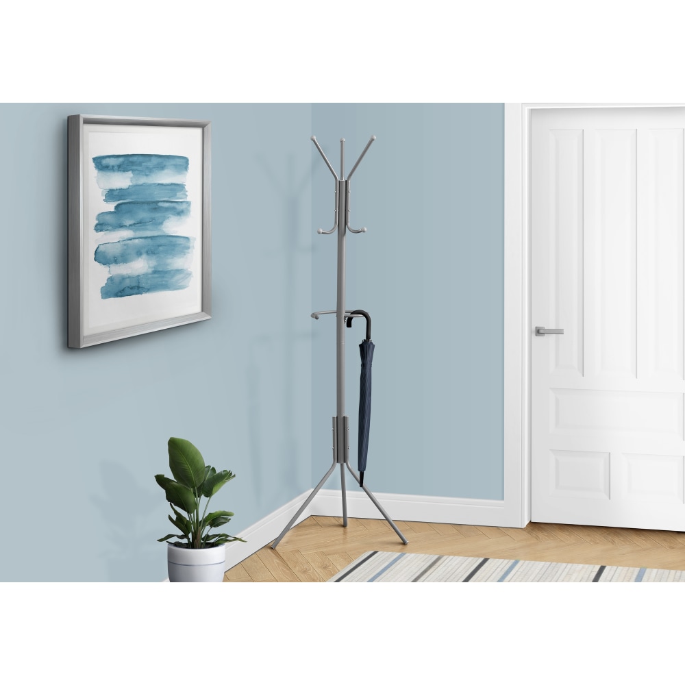 Monarch Specialties Arie Metal Coat Rack, 68inH x 19inW x 23inD, Gray MPN:I 2163