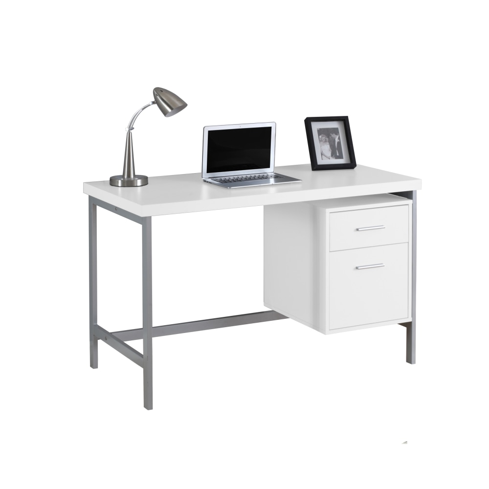 Monarch Specialties Contemporary 48inW Computer Desk With 2-Drawers, White/Silver MPN:I 7149