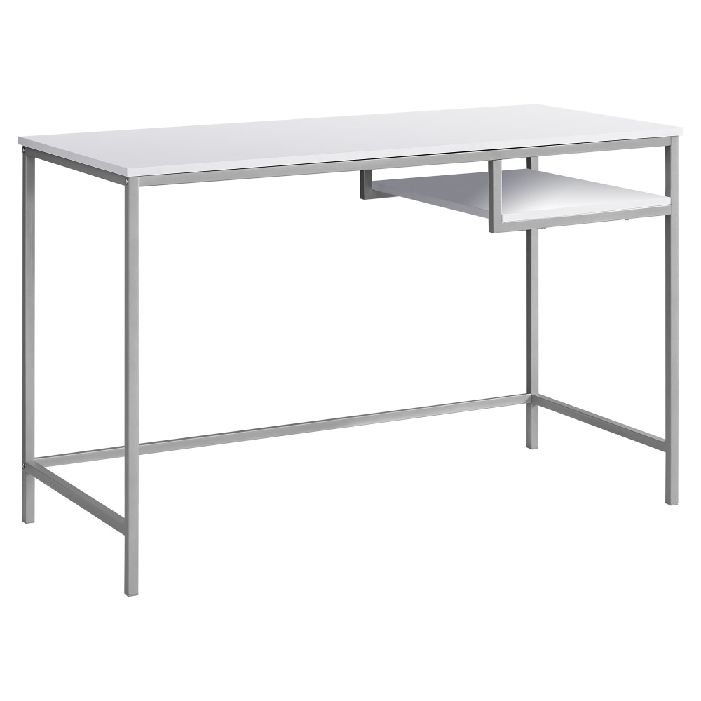 Monarch Specialties 48inW Computer Desk With Hanging Shelf, White/Silver MPN:I 7368