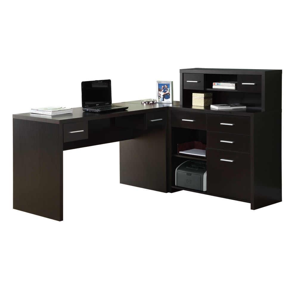 Monarch Specialties 63inW L-Shaped Corner Desk With Hutch, Cappuccino MPN:I 7018