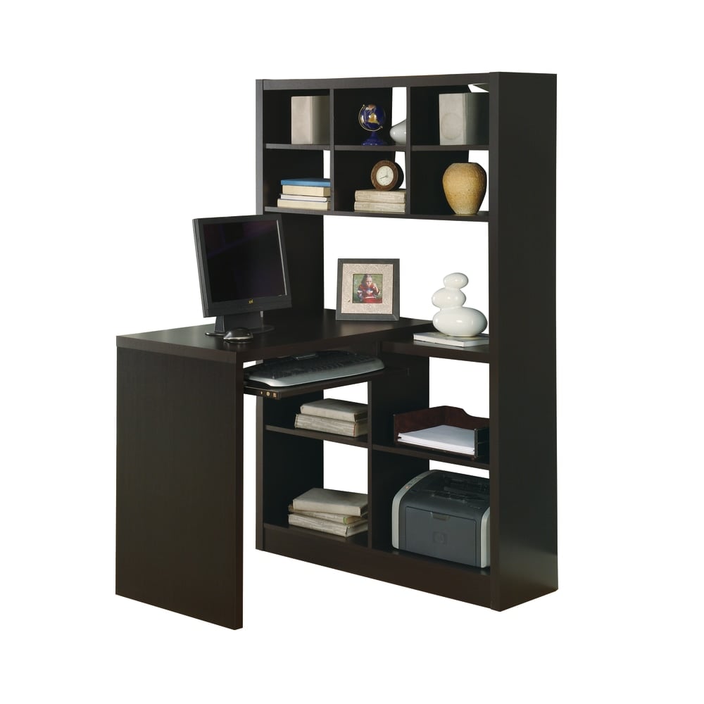 Monarch Specialties 38inW Corner Desk With Built-In Shelves, Cappuccino MPN:I 7021