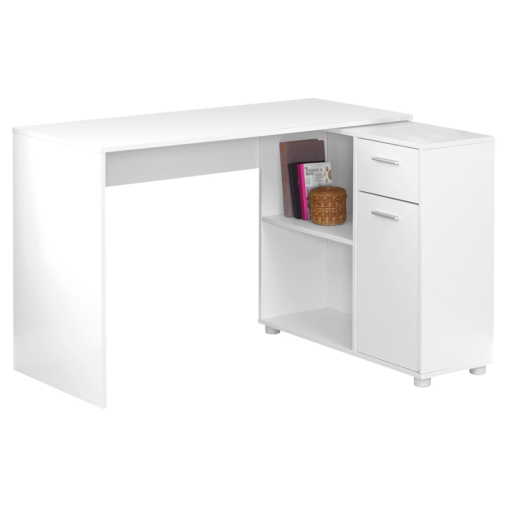 Monarch Specialties 46inW Corner Desk With Storage Cabinet, White MPN:I 7350