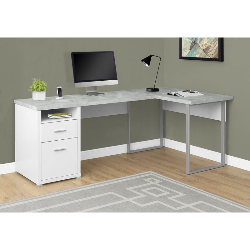 Monarch Specialties 79inW L-Shaped Corner Desk With 2 Drawers, Gray Cement/White MPN:I 7258