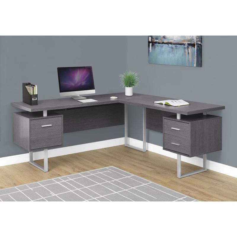 Monarch Specialties 71inW L-Shaped Corner Desk With 2 Drawers, Gray MPN:I 7306