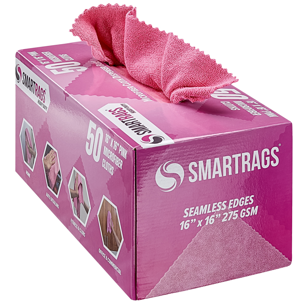 Hospeco SmartRags Disposable Microfiber Towels, 45 Gram, 275 GSM, 16in x 16in, Pink, 50 Towels Per Box, Case Of 8 Boxes MPN:M930P