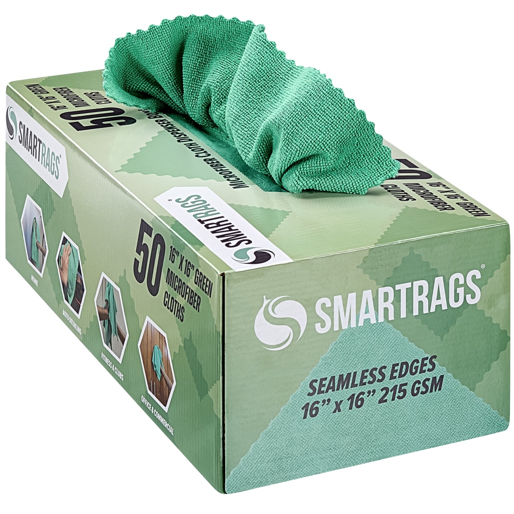 Hospeco SmartRags Disposable Microfiber Towels, 35 Gram, 215 GSM, 16in x 16in, Green, 50 Towels Per Box, Case Of 8 Boxes MPN:M931G