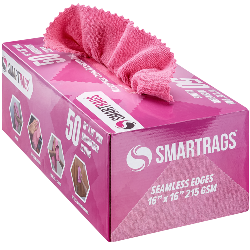 Hospeco SmartRags Disposable Microfiber Towels, 35 Gram, 215 GSM, 16in x 16in, Pink, 50 Towels Per Box, Case Of 8 Boxes MPN:M931P