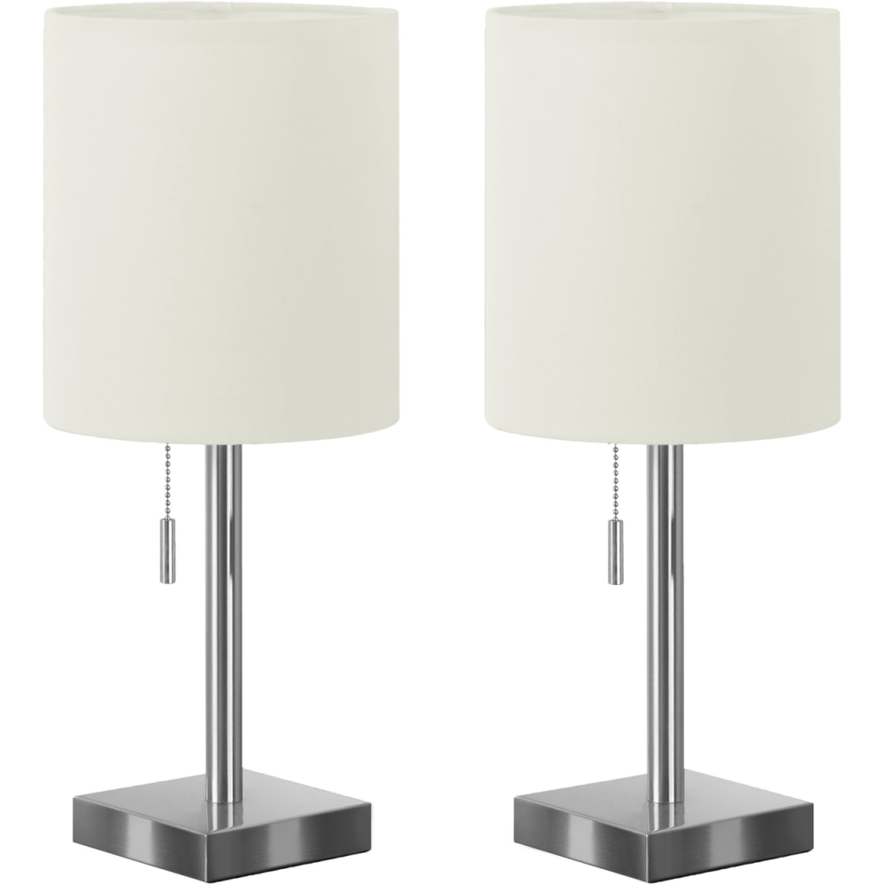 Monarch Specialties Dwight Table Lamps, 16-3/4inH, Nickel Base/Ivory Shade, Set Of 2 Lamps MPN:I 9649